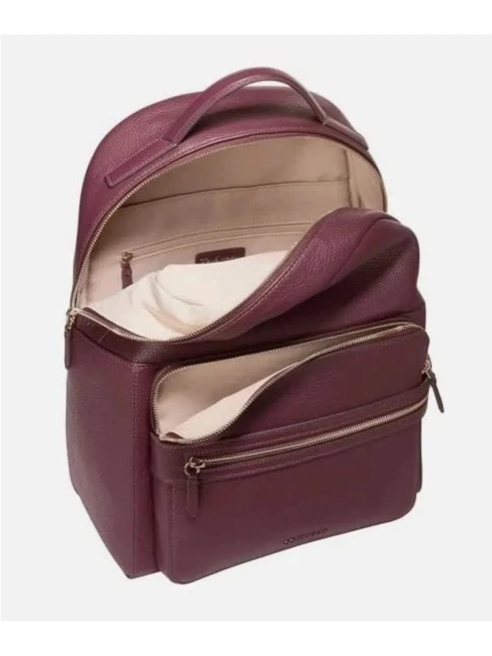 Cole Haan Burgundy Leather Backpack with Gold Hardware